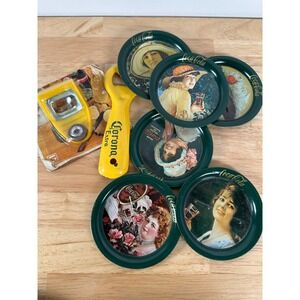 80's Coca-Cola Coasters Barware Set Corona Vintage Coasters Opener 7pc Lot